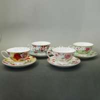 Bulk 4pcs Set Custom Printed Porcelain Fine china Tea Coffee Floral Cup And Saucer With Gift Box