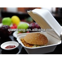 Compostable Biodegradable Disposable eco friendly Sugarcane fiber bagasse paper 6" hamburger box clamshell lunch box take-away