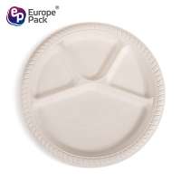 Disposable round fast food 4 part biodegradable lunch trays for restaurant