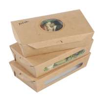 Eco-friendly Disposable Lunch Resistant Grease Brown Kraft Paper Food Packaging Box